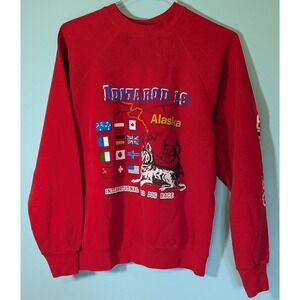 Iditarod 19 Alaska Red 1991 Red Sweatshirt Size Large Made In USA Vintage